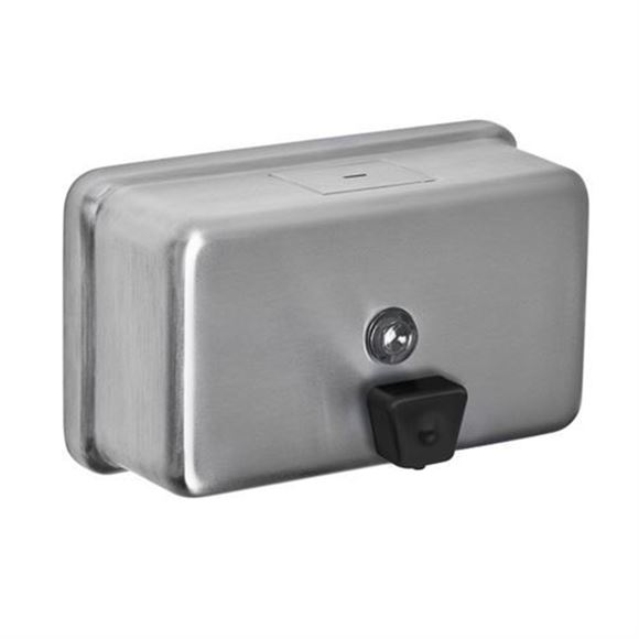 NOT AVAILABLE: A&J Washroom U124 Surface Mounted Stainless Steel 40 oz. Horizontal Soap Dispenser