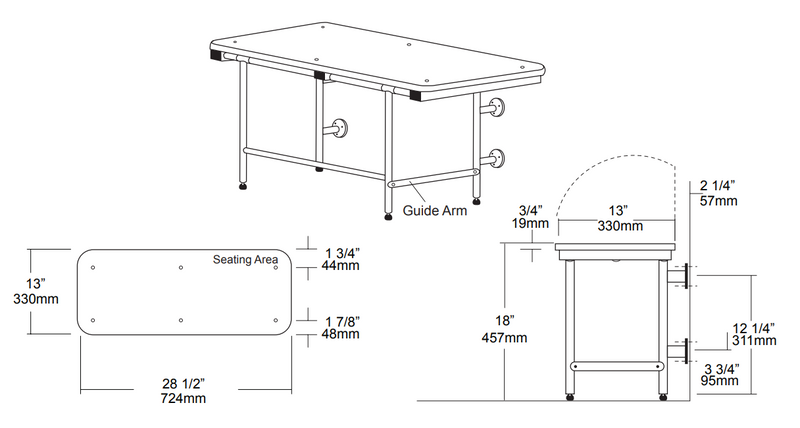 NOT AVAILABLE: A&J Washroom U920 Retractable ADA Compliant Shower Bench - Surface Mounted