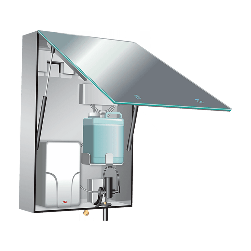 ASI 0663-1 Velare BTM System. Frameless Mirror Cabinet with Foam Soap Dispenser and Hand Dryer Inside