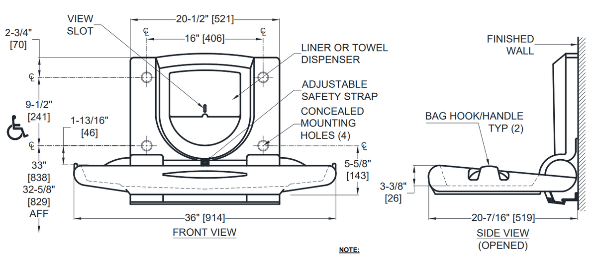 ASI 9012 Baby Changing Station Horizontal Surface Mounted