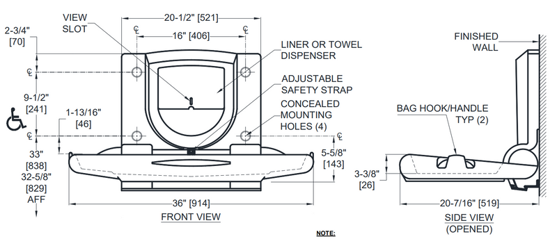 Baby changing station shop size