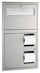 Bobrick B-3474 Recessed Seat Cover Dispenser and Dual Roll Toilet Tissue Dispenser