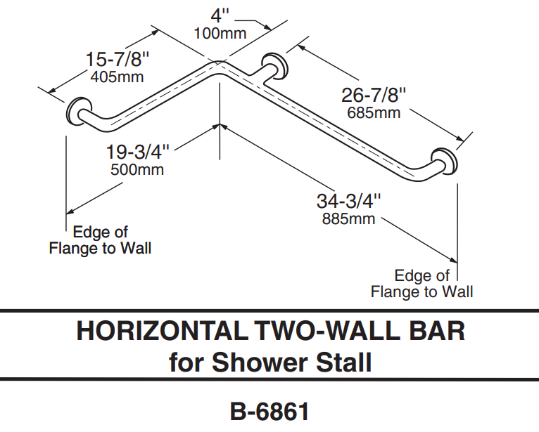 Bobrick B-6861 and/or B-68616 - Shower Stall Two Wall Grab Bar