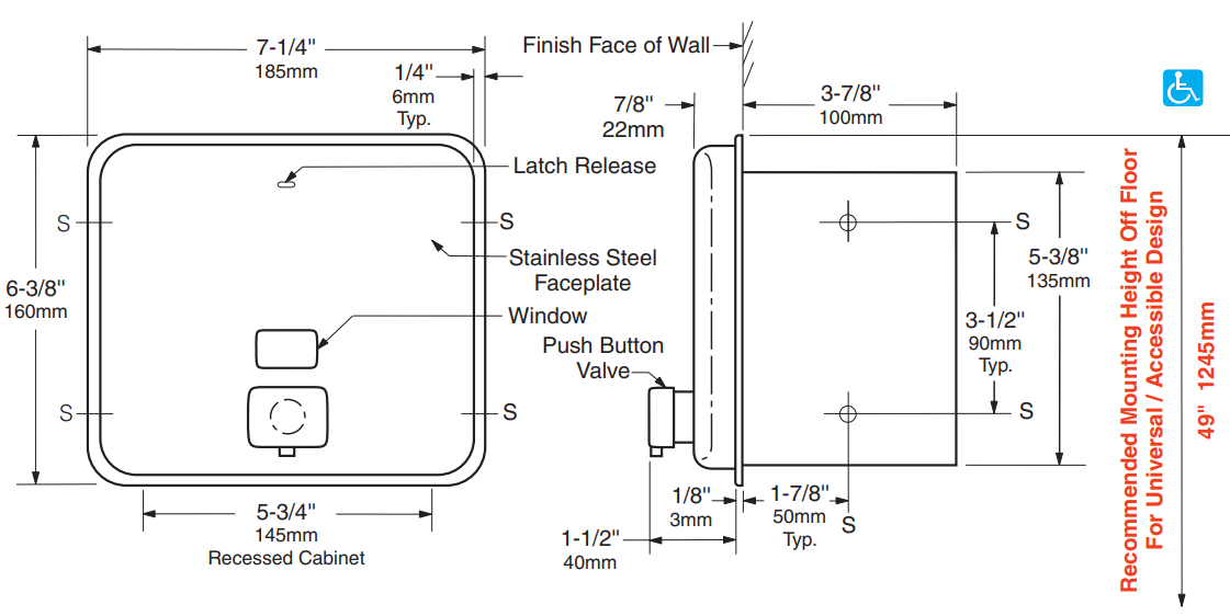 Bobrick B-4063 Recessed Soap Dispenser