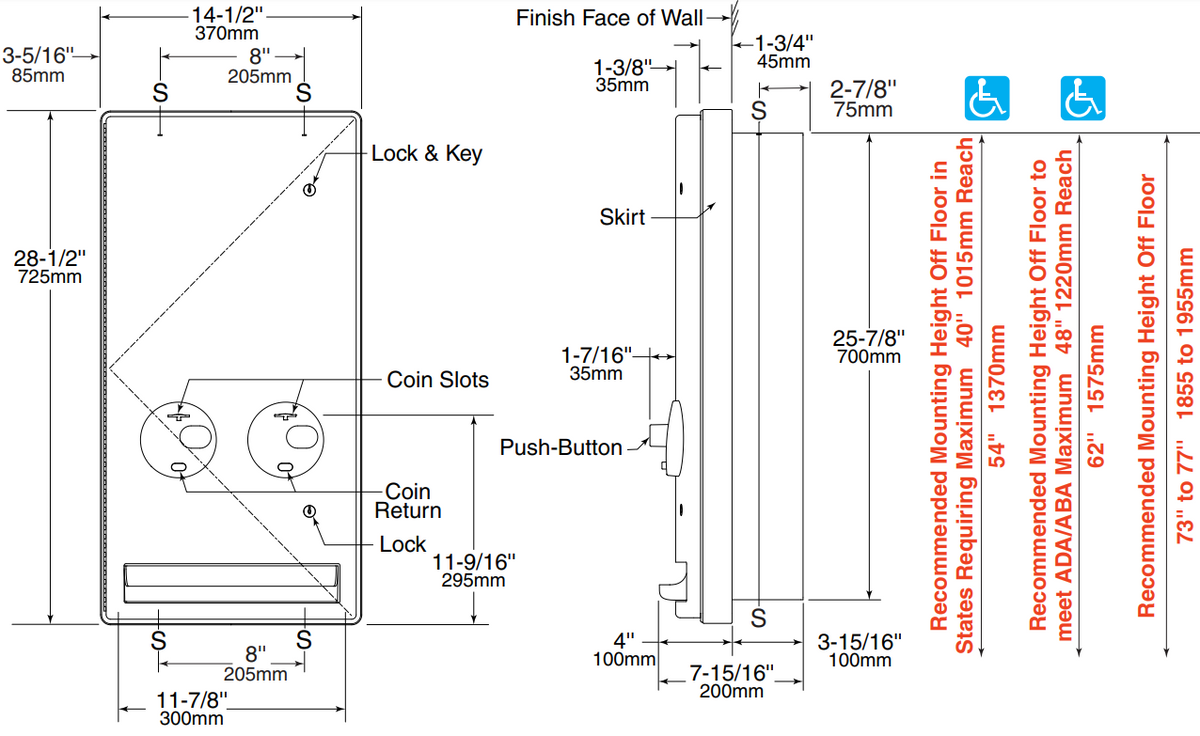 bon25ページ Bobrick B-47064 Semi-Recessed Napkin and/or Tampon Dispenser