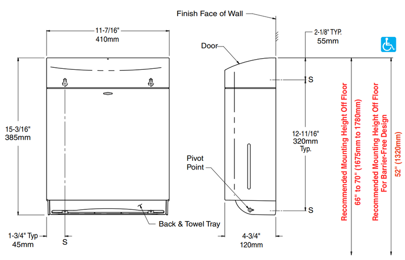 Bobrick B-5262 C-Fold, Plastic Paper Towel Dispenser