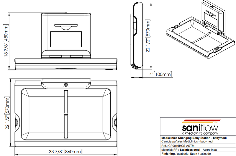 Saniflow CP0016HCS-ASTM BabyMedi Stainless Steel Baby Changing Station Horizontal